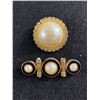 Image 1 : Vintage Richelieu Byzantine Brooch Pin.1980's. Gold Tone Faux PearlBlack Enamel Etruscan With a Faux