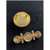 Image 2 : Vintage Richelieu Byzantine Brooch Pin.1980's. Gold Tone Faux PearlBlack Enamel Etruscan With a Faux