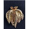 Image 1 : Beautiful Large Vintage 1950's Rhinestone Leaf Brooch Pin with Brown Crystals Set in Gold Tone Metal