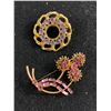 Image 1 : 2 Vintage Gold Tone Brooches with Coloured Stones.