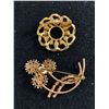 Image 2 : 2 Vintage Gold Tone Brooches with Coloured Stones.