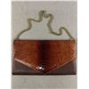 Image 1 : Beautiful Brown Snake Skin Envelope Clutch Purse With Gold Tone Chain Strap