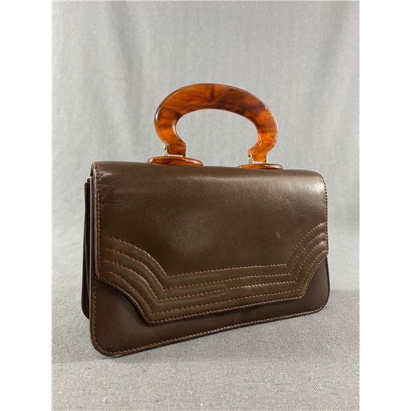 Vintage Leather Handbag with Plastic Handle in Very Good Condition
