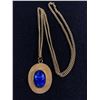 Image 1 : Vintage Woman's Gold Oval Pendant Necklace with Blue Stone