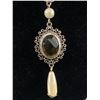 Image 2 : Gorgeous Vintage Silvertone and Pearl Necklace with Brown Stone Drop Pendant and Dangle Pearl