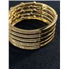 Image 2 : Beautiful Vintage Butler 1" Wide Bracelet with Crystals. Hinged Design. Gold Plated