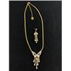 Image 1 : Vintage Gold Tone And Rhinestone Crystal Drop Necklace with 1 Earring.C