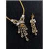 Image 2 : Vintage Gold Tone And Rhinestone Crystal Drop Necklace with 1 Earring.C