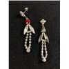 Image 2 : Stunning Vintage Silver Tone And Rhinestone Crystal and Red Stone  Necklace and Earring Set