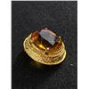 Image 2 : Vintage Gold Tone Brooch with Amber Glass Center. Marked 90IIV