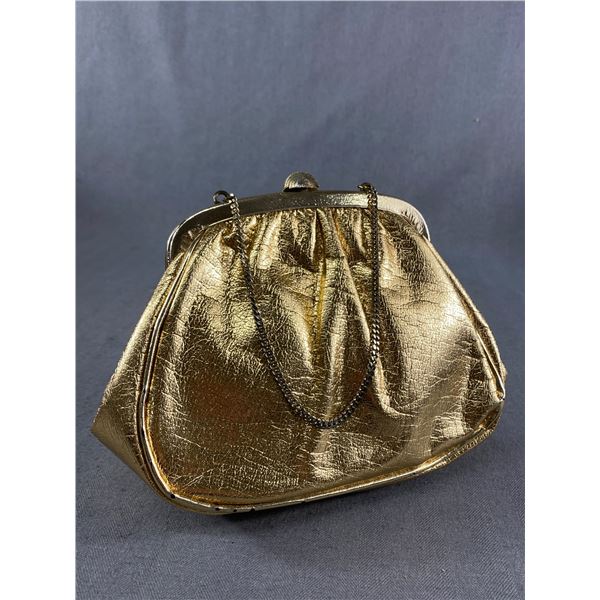 Vintage 1960's Metalic Gold Clutch Evening Bag with Chain