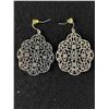 Image 2 : Pair of Vintage Detailed Earrings with Rhinestone Center