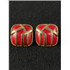 Image 1 : Vintage Mod Red & Gold Tone Earrings