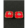 Image 2 : Vintage Mod Red & Gold Tone Earrings