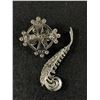 Image 2 : Beautiful Vintage Milk Glass and Green Glass Brooch with a Rhinestone Feather Brooch,