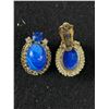 Image 3 : Nice Mid Century Pair of Blue Marble Earrings and 2 Bird Brooches One Marked Denmakr
