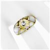 Image 3 : 18K Yellow Gold .33 ctw Diamond Mosaic Inlaid Mother of Pearl Domed Wide Band Ri