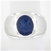 Men's 14K White Gold Oval Cabochon Bezel Set Lindy Star Sapphire Brushed Ring