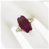 Image 3 : Antique Edwardian 14K TT Gold Faceted Roll Top Red Stone Solitaire Engraved Ring