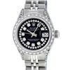 Rolex Ladies Stainless Steel Quickset Black Diamond Lugs Datejust Wristwatch Ser