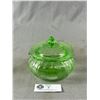 Image 2 : Gorgeous Vintage Uranium Glass Candy/Trinket Bowl w/ Lid. Approx. 4" H x 5" Diam
