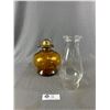 Image 2 : Vintaeg Amber Glass Oil Lamp w/Glass Chimney - 15" Tall