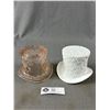 Image 1 : Vintage Milk Glass and Pink Depresion Glass Top Hats - Buton and Daisy Pattern
