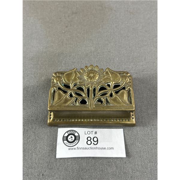 Vintage Crowning Touch Brass Desktop Stamp Holder Box Sunflower