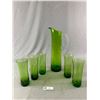 Image 2 : Vintage Gorgeous Green 5 Glasses (Apporx. 6.75"H) w/ 14" H Pitcher