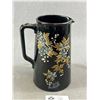 Image 2 : 2 Vintage Pitchers/Jugs - 7.5" H Unmarked Black w/ Floral Design & 7" H Staffordshire Potteries Engl