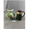 Image 2 : Beautiful VintageCeramic Forest Green Jug w/ Gold Accents. Approx. 6" H & Marked Gervais Jaynes Galt