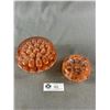 Image 3 : 2 Vintage Pinkish Orange Coloured Glass "Frogs". Largest Is 5" Diam. Marked "PAT'D APRIL 11 1916. Ot
