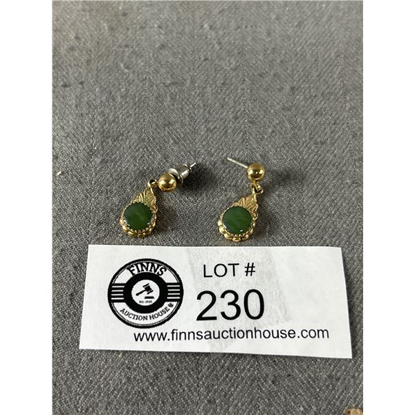 Antique Gold Plate Jade Earrings