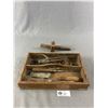 Image 1 : Vintage Wood Tool Tray w/ Contents