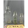 Image 2 : Vintage Glass Milk Bottles, Milk Caps & 9" x 6" Cardboard Advertising Sign