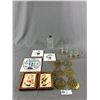 Image 1 : Vintage Collectibles - Brass Horse Medallions, Hummel? Ceramic Children Wall Art, Libbey Turquoise P