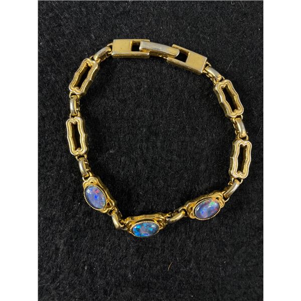Beautiful Gold Plated with 3 Genuine Australian Black Opal Stones Bracelet