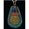 Image 2 : Gold Plated Twisted French Rope Chain with Hand Crafted Turquoise Red Coral  & Lapis LazuliStone Inl