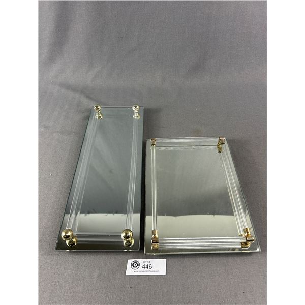 2 Lovely Vintage Mirrored Vanity Trays. Approx. 6  x 15.75  & 11  x 8 