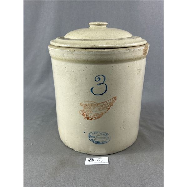 Vintage Redwing Pottery 12.5" H,  #3 Stoneware Pot w/ Lid