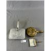Image 1 : 2 Vintage Silent Butler Crumb Trays - 5" Diam Peerage Brass w/ Brush & Hand Wrought Aluminum By Rodn