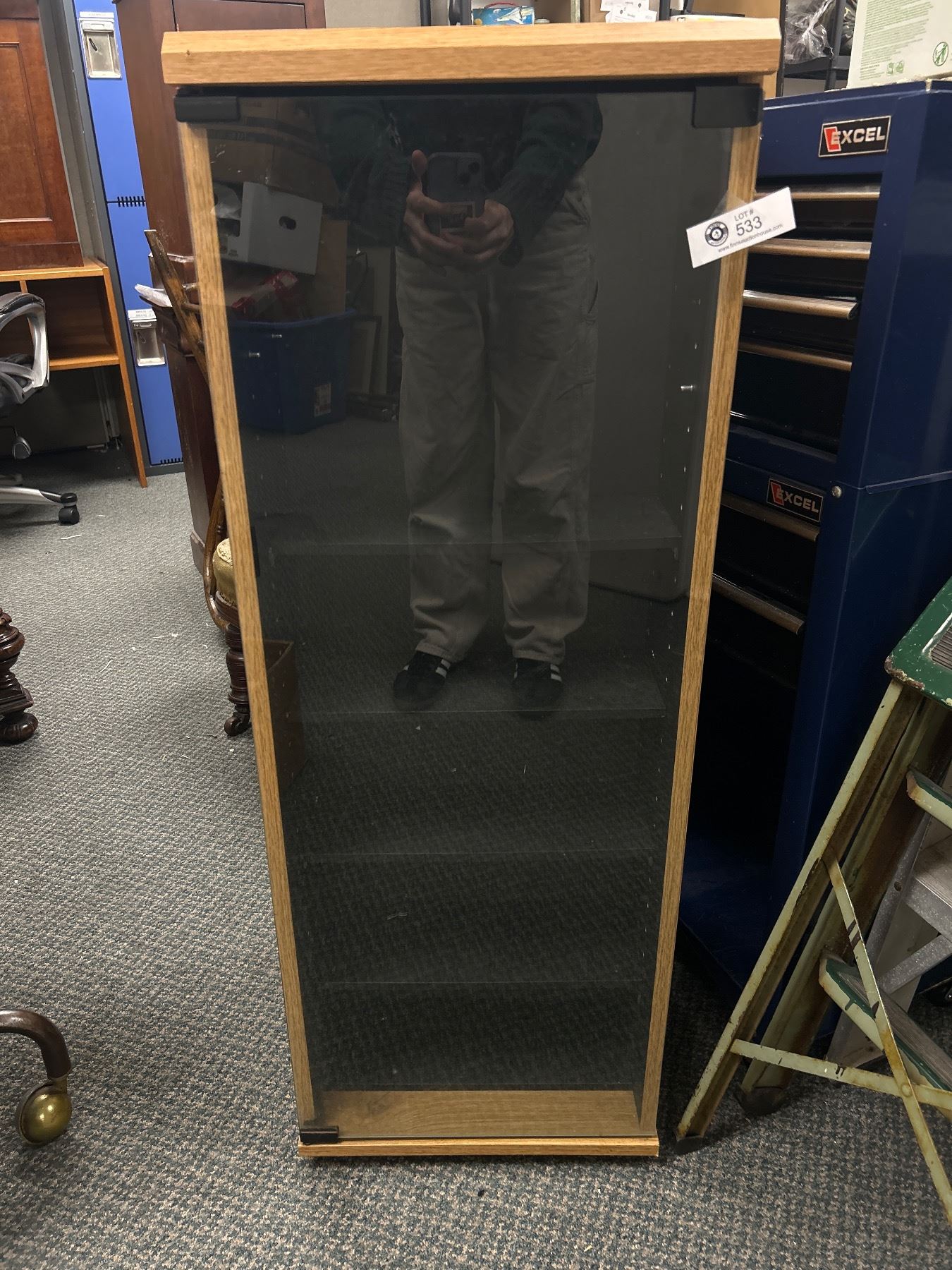 Double Sided CD DVD VHS Storage Cabinet Missing Glass From 1 Side double-sided-cd-dvd-vhs-storage-cabinet-missing-glass-from-1-side