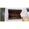 Image 2 : 3 WOOD GIFT BOXES; ONE PEN SET, ONE KNIFE SET AND EXTRA CASE