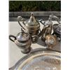 Image 2 : LOT OF STERLING AND PLATED SILVER TEA POTS, CREAM AND SUGAR SERVING PIECES ON PLATTER