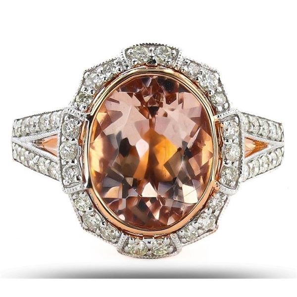 3.40CT MORGANITE & 0.47CTW DIA 14K BI-GOLD RING