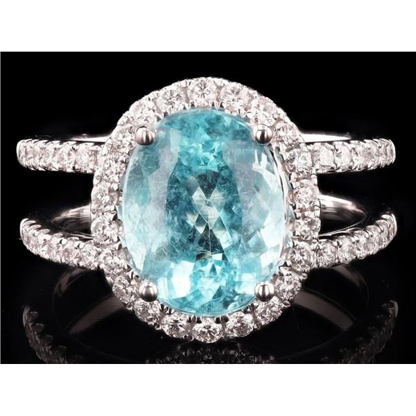 18K WHITE GOLD RING 3.51CT TOURMALINE DIA RING