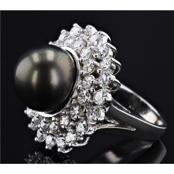12.6MM TAHITIAN PEARL & 3.16CTW DIA 18K GOLD RING