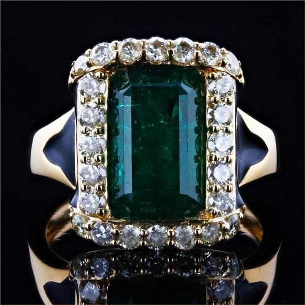 4.55CT EMERLAD & 0.85CTW DIA 18K YELLOW GOLD RING