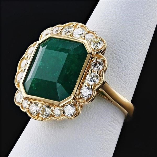 9.27CT EMERALD & 1.25CTW DIAMOND 18K GOLD RING