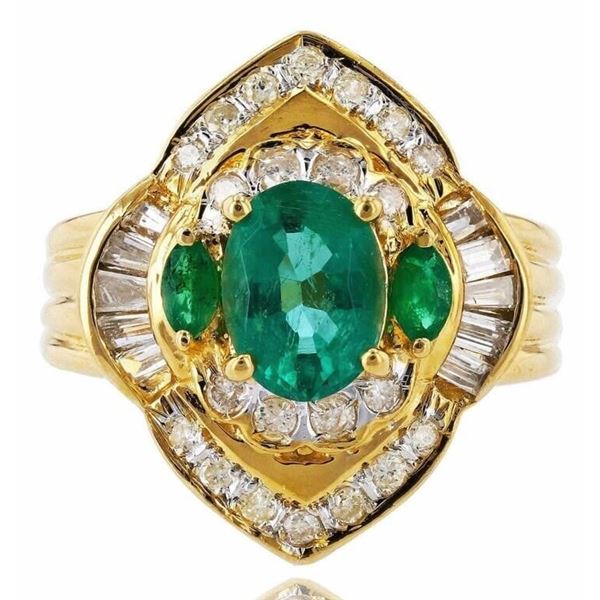 1.02CTW EMERALD & 0.57CTW DIA 18K GOLD RING